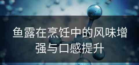 鱼露在烹饪中的风味增强与口感提升